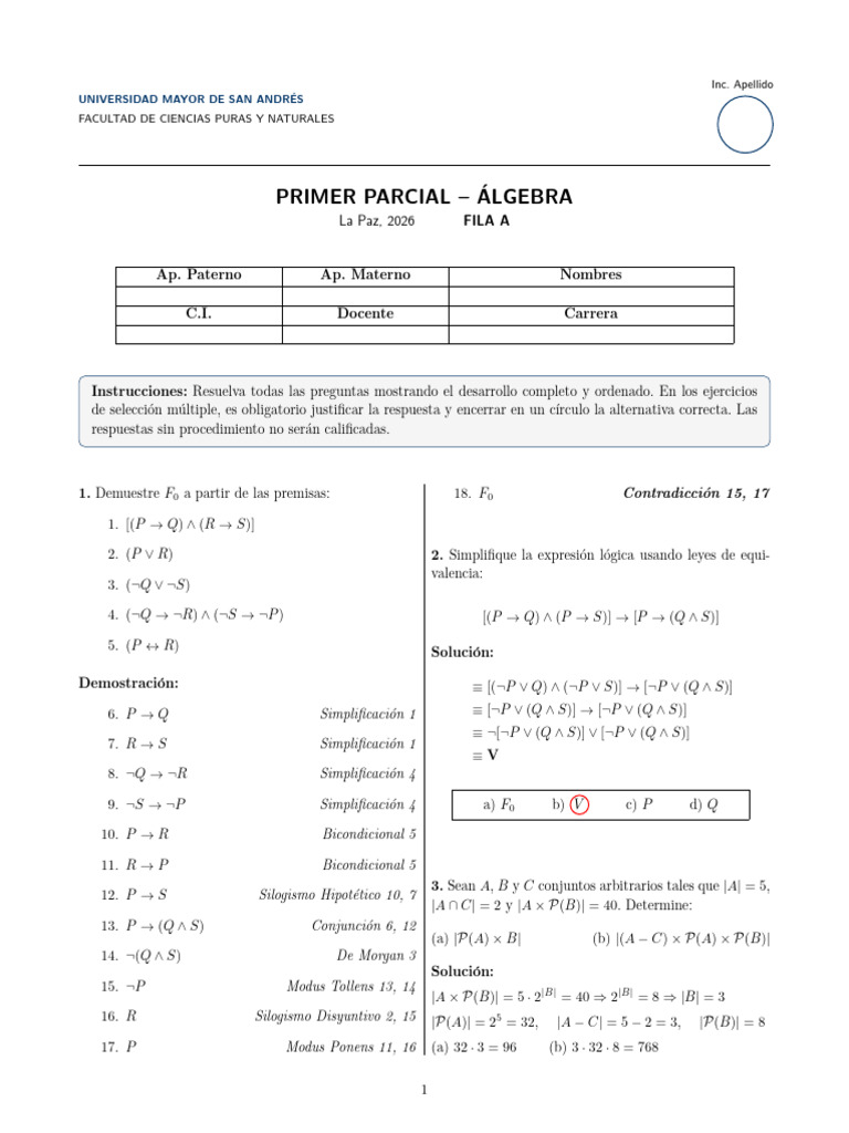 Algebra Sol Fila A | PDF