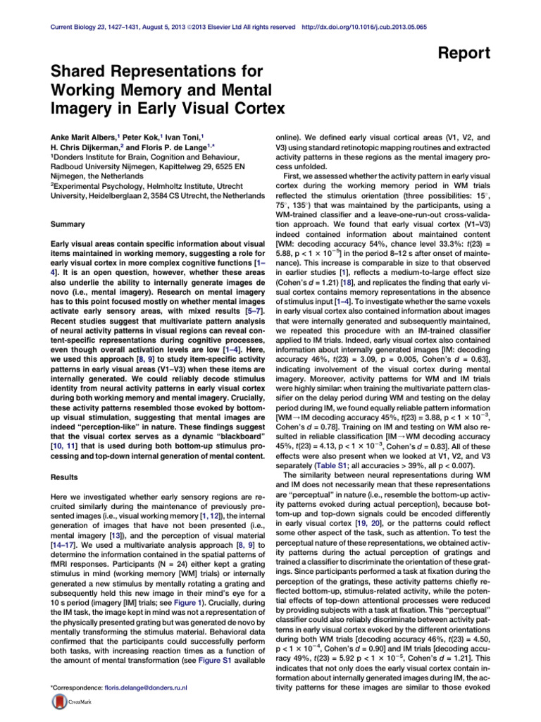 Shared Representations For Working Memory and Early Visual Cortex 2013 ...
