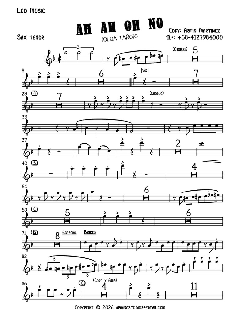 Ah Ah Oh No - Sax Tenor | PDF
