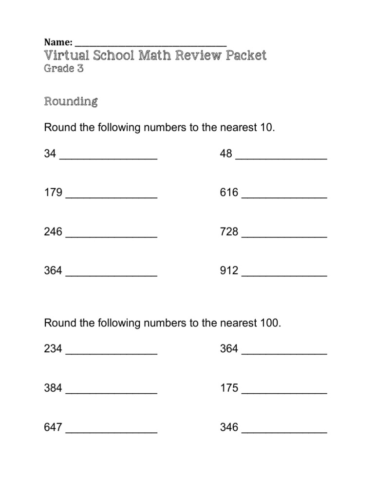 Virtual School Math Review Packet: Name | PDF