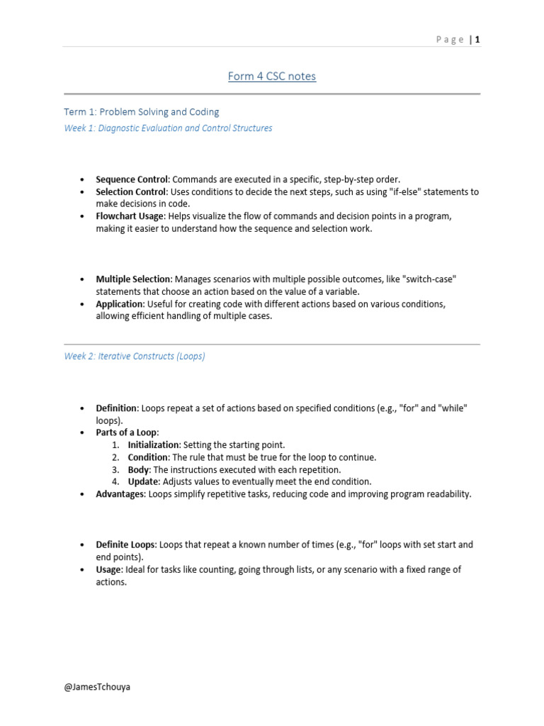 Form 4 CSC Notes by James G. TCHOUYA T | PDF | Control Flow | Internet ...