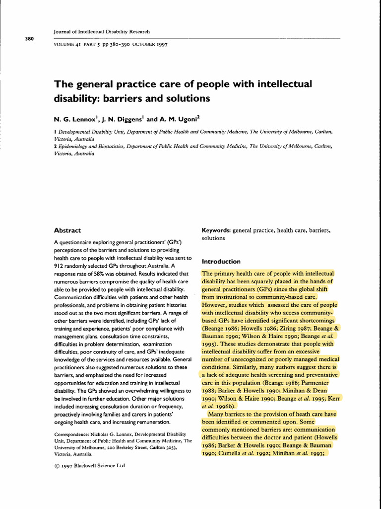 The General Practice Care of People With Intellectual Disability ...