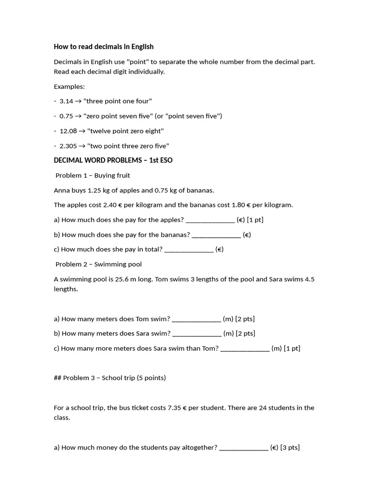How To Read Decimals in English | PDF
