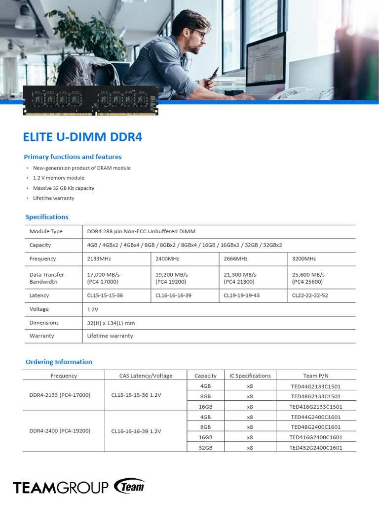 Elite U-Dimm DDR4 | PDF | Computer Architecture | Computer Engineering