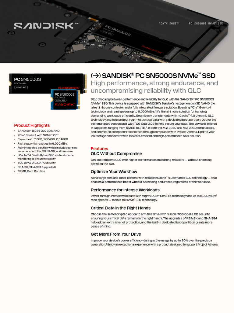 SANDISK® PC SN5000S NVMe™ SSD | PDF | Solid State Drive | Flash Memory