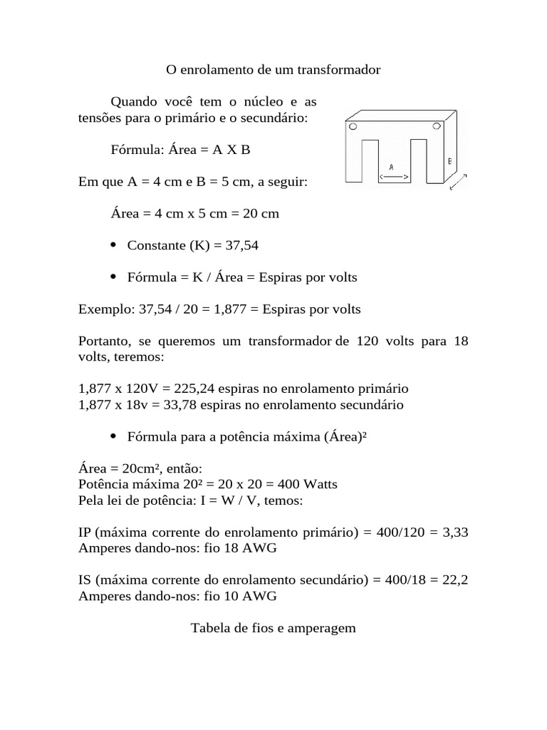 Calculo para o Transformador | PDF | Transformador | Quantidade