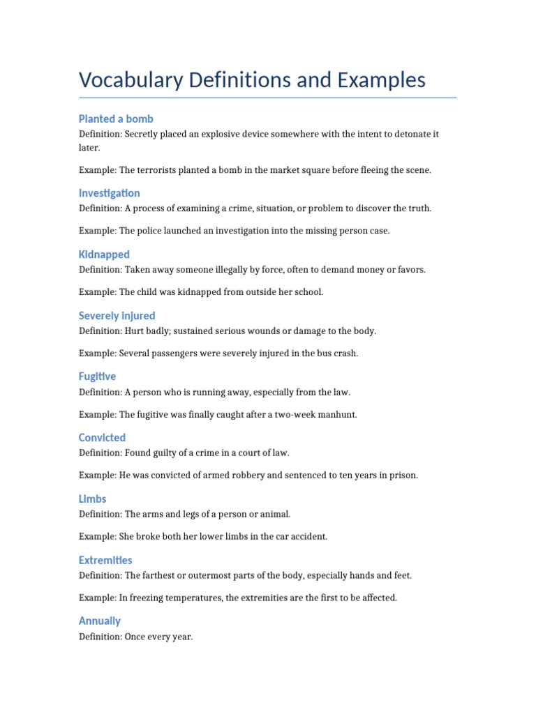 Vocabulary Definitions and Examples | PDF