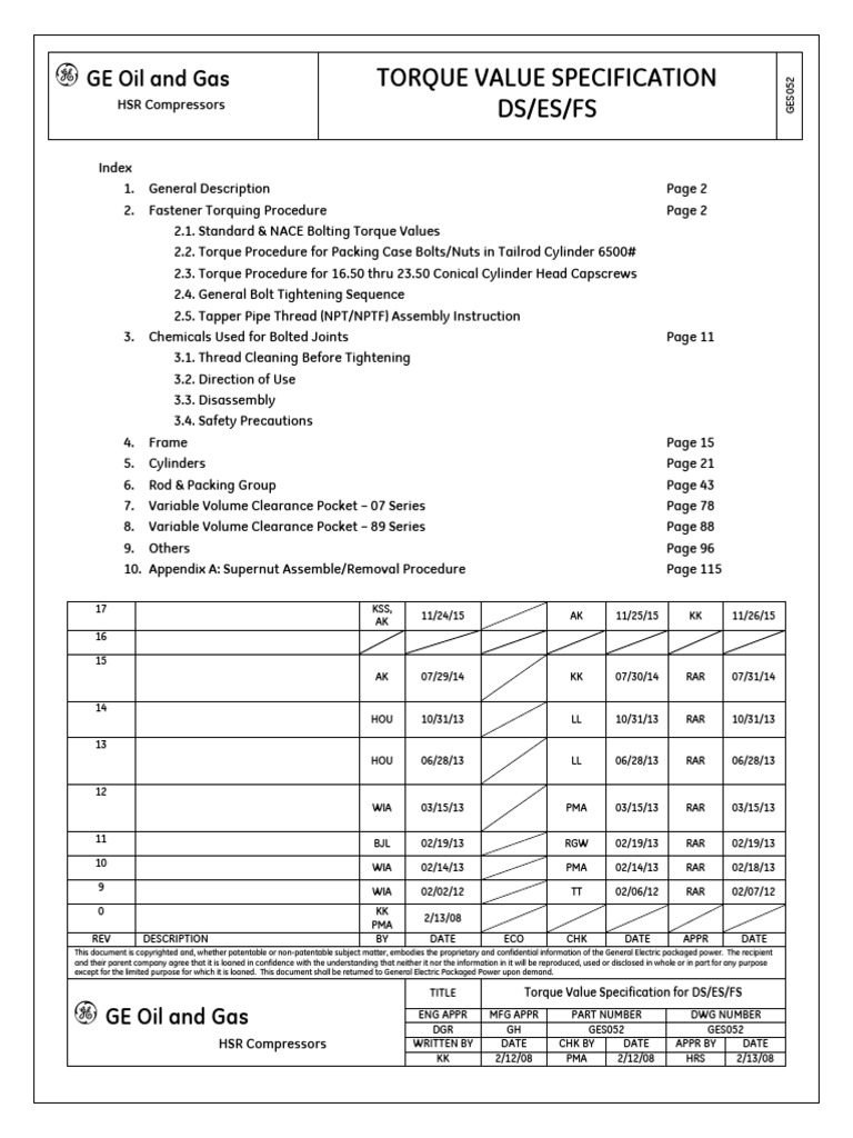 GES052 Torque Value Spec DS ES FS | PDF | Screw | Mechanical Engineering