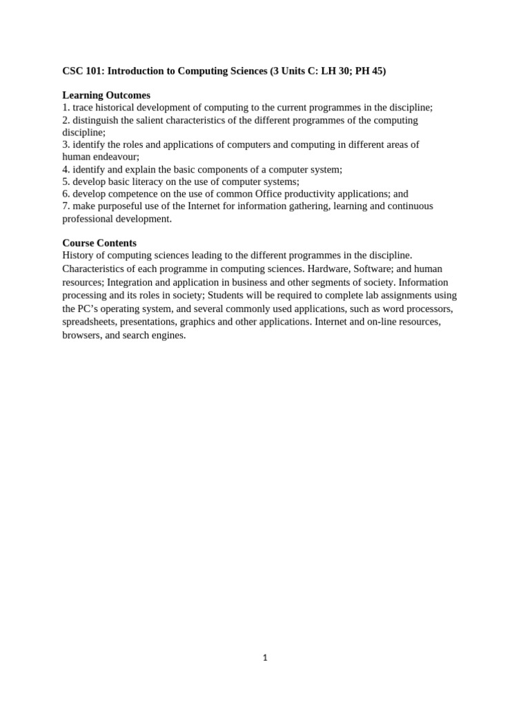 CSC 101 - Introduction To Computing Studies | PDF | Peripheral ...