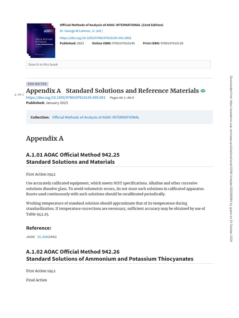 Appendix A Standard Solutions and Reference Materials | PDF