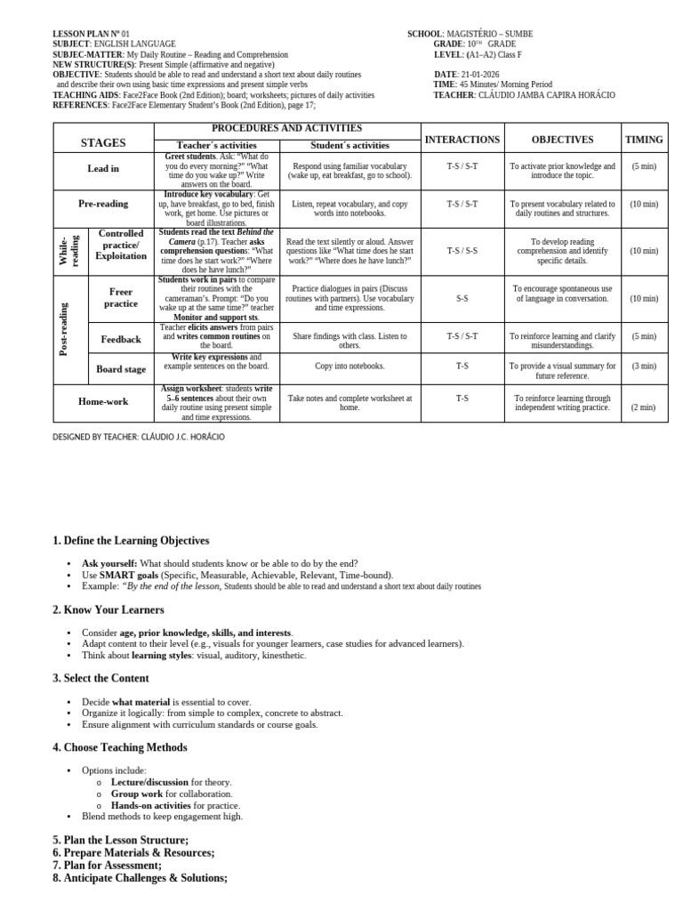 How To Design A Lesson Plan by Teacher Claudio Jamba Capira Horacio ...
