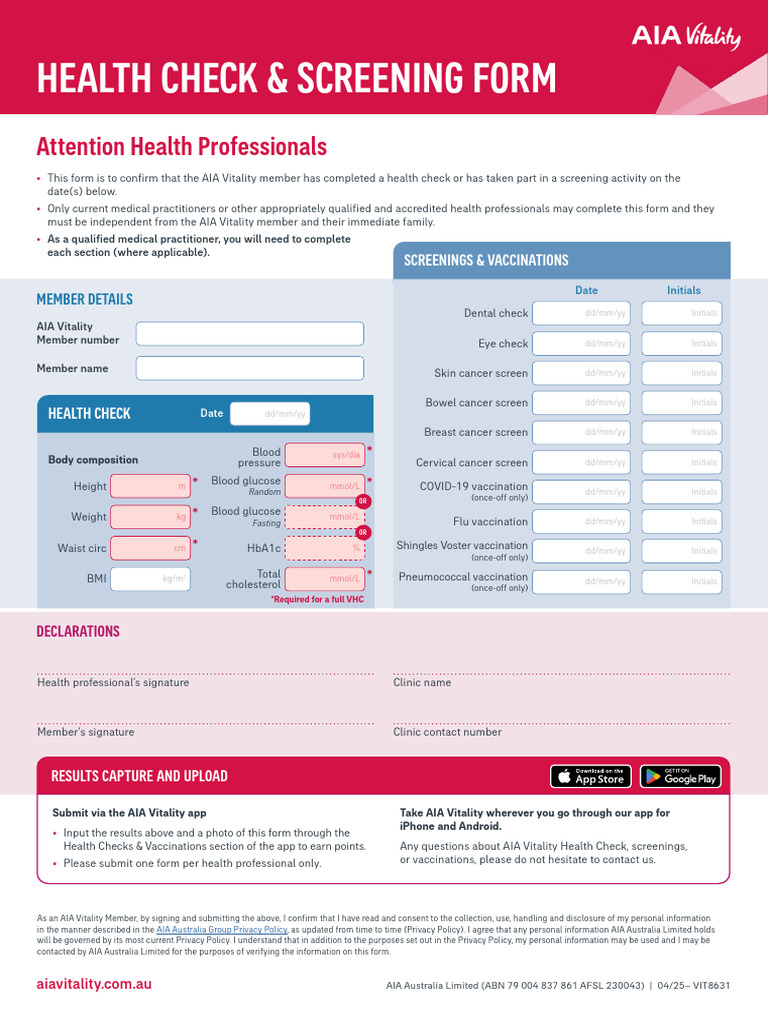 Aia Vitality Health Screenings Form | PDF | Medical Specialties ...