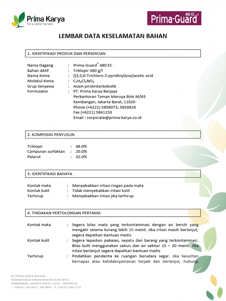 MSDS PRIMA-GUARD 480 EC Indonesia | PDF