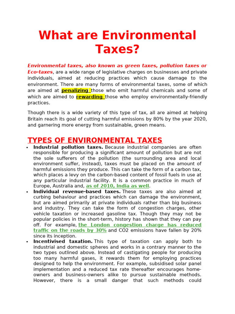 What Are Environmental Taxes | PDF