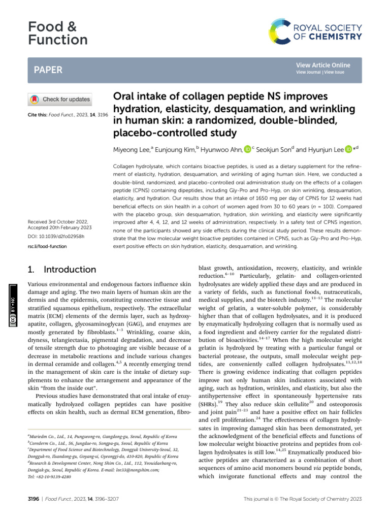 Oral Intake of Collagen Peptide NS Improves Hydration, Elasticity ...