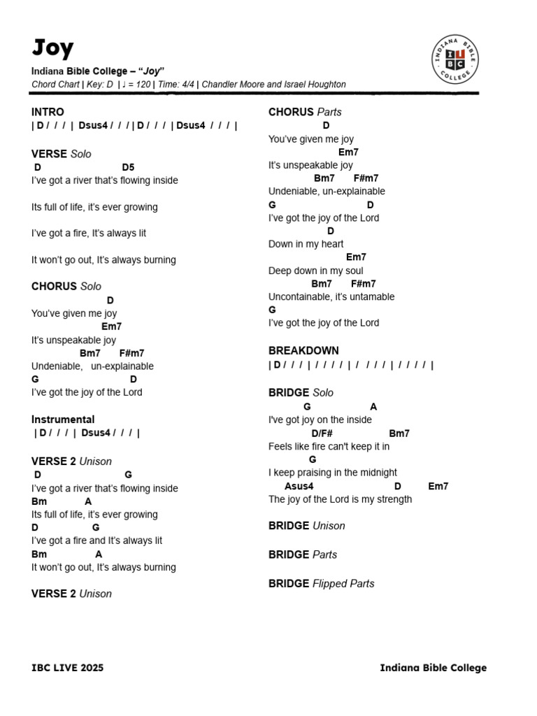Joy Chord Chart | PDF | Song Structure | Music Industry