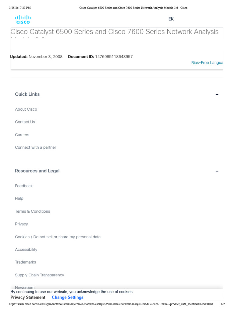 Cisco Catalyst 6500 Series and Cisco 7600 Series Network Analysis ...