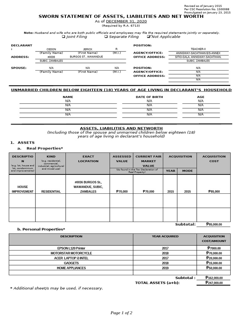 Saln Form 2021 | PDF