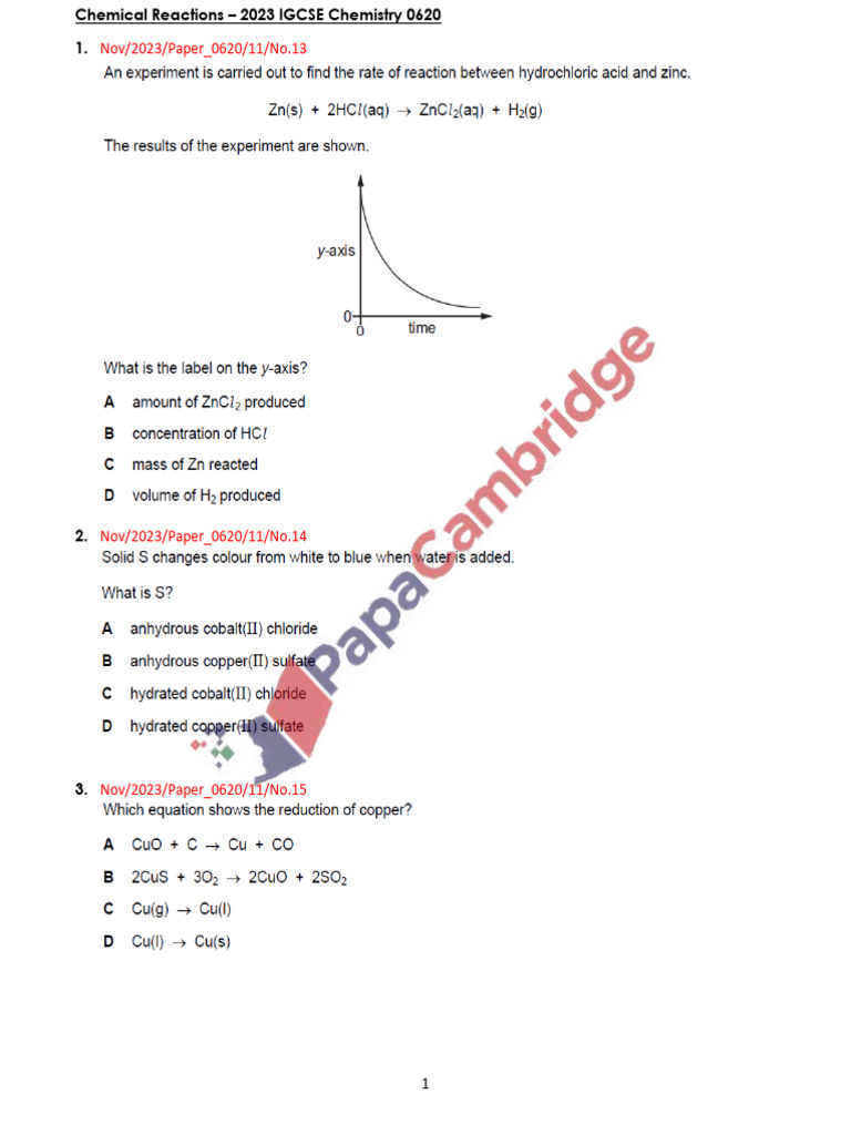 2023N Chemical Reactions IGCSE Chem 0620 | PDF | Chess Theory | Chess