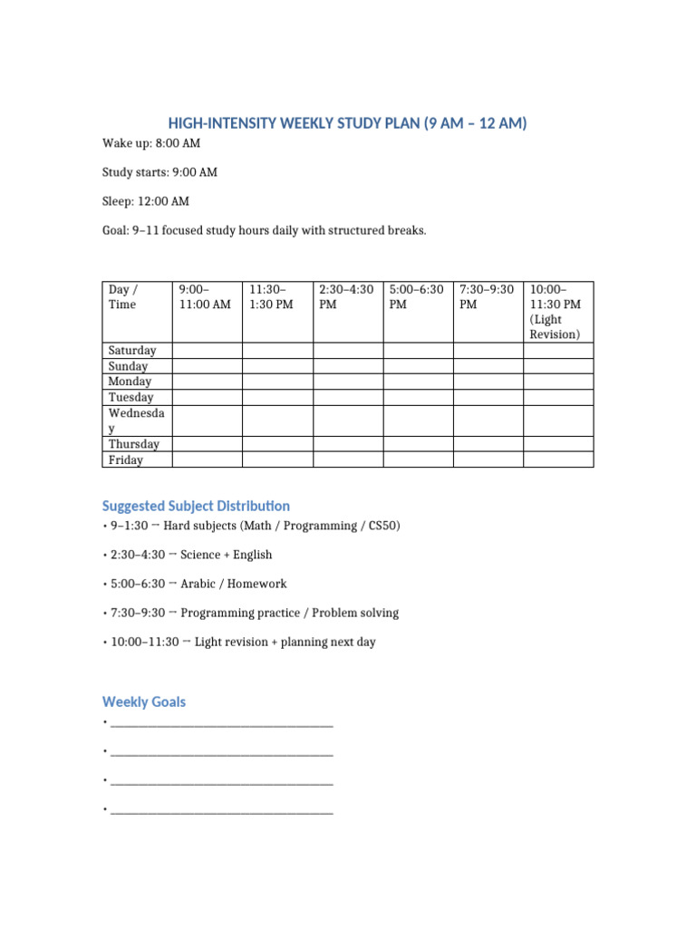 High Intensity Study Plan 9AM Start-3 | PDF