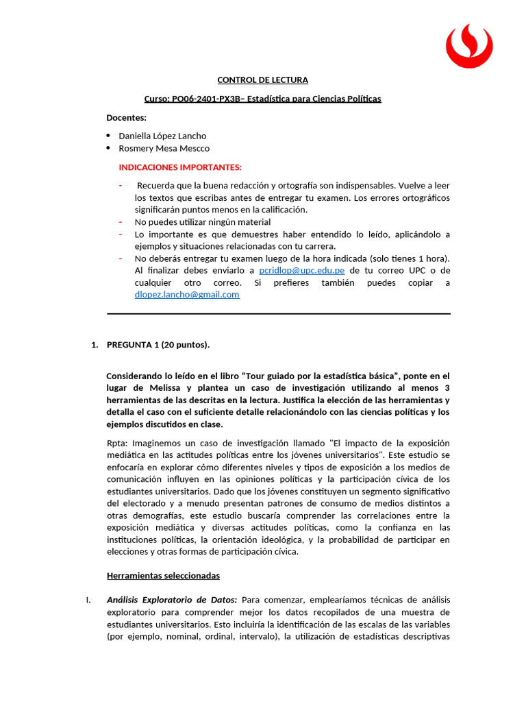Control de Lectura - Estadística CCPP SI - 01042024 | PDF ...