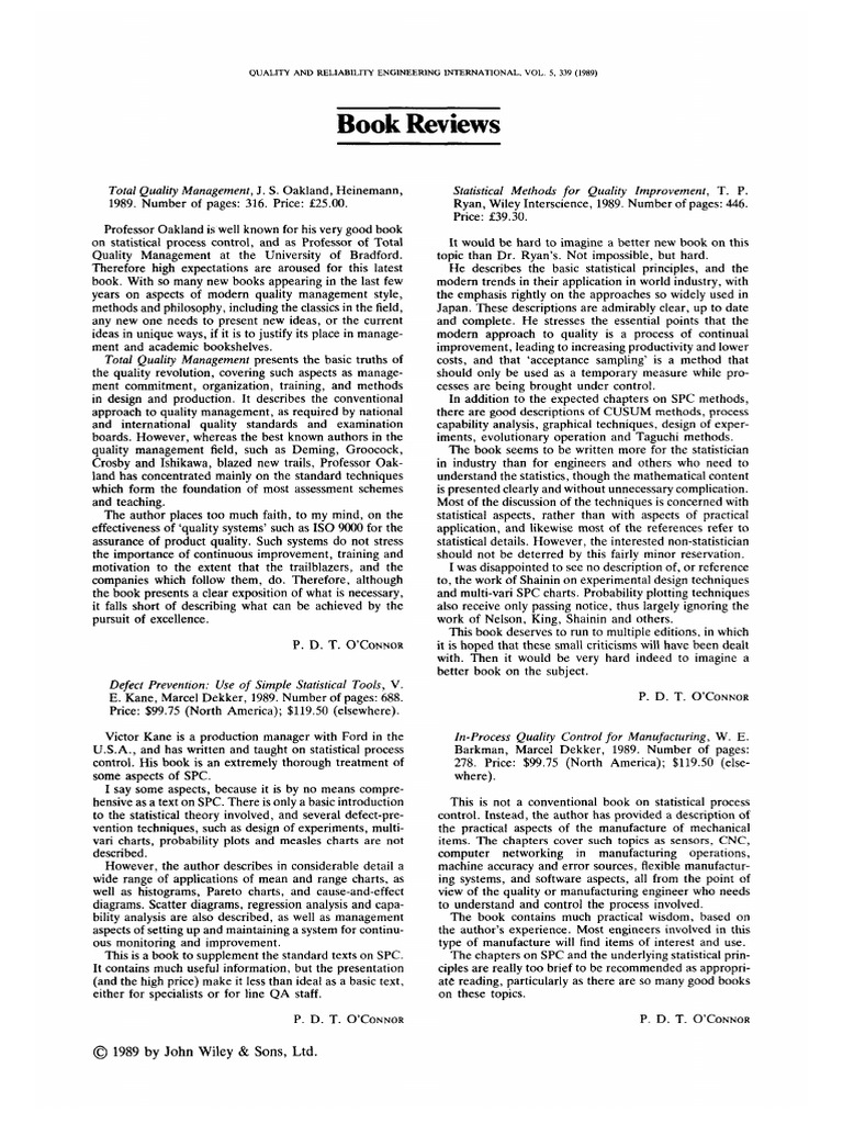 Reviews: Total Quality Management, Statistical Methods For Quality ...