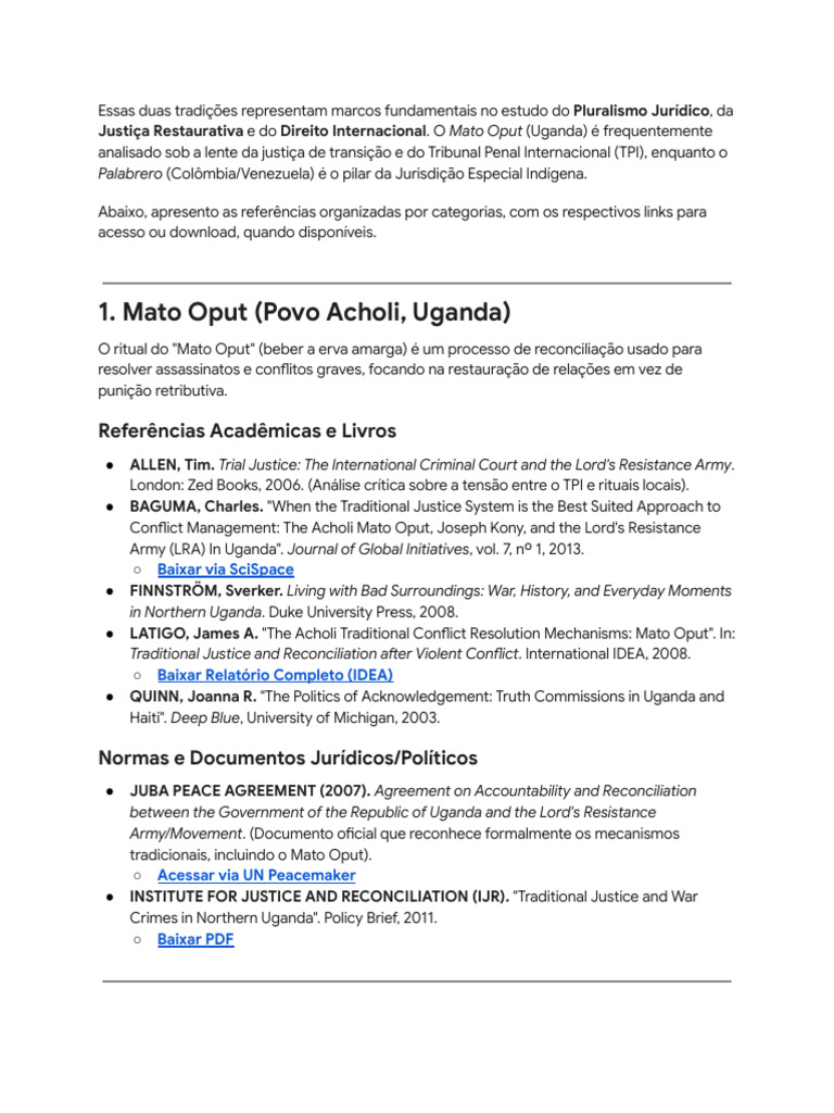 Rituais de Justiça - Mato Oput e Palabrero - Pesquisa Geral Com ...