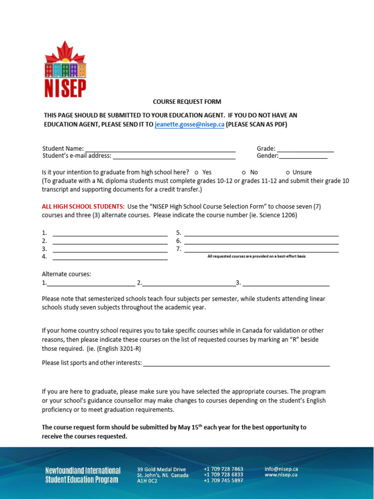 NISEP Course Selection Form 2025 | PDF