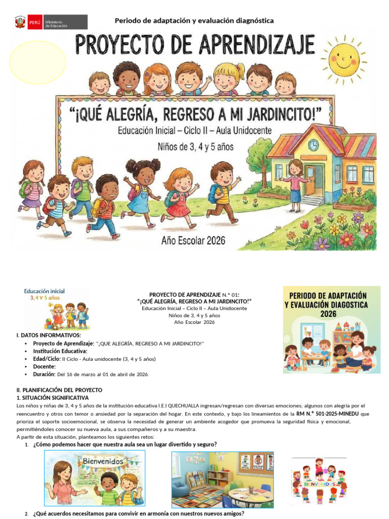 Marzo 2026 Proyecto de Aprendizaje 1 | PDF | Salón de clases | Aprendizaje