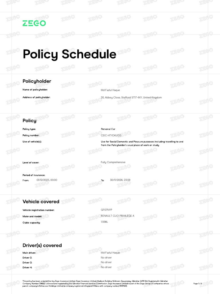 Policy Schedule | PDF