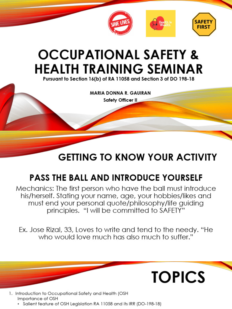 Occupational Safety Health Training DRG Module 1 | PDF