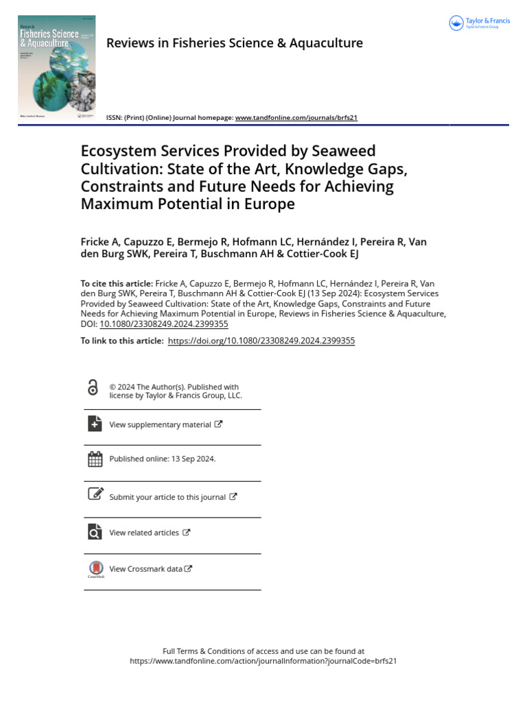 Ecosystem Services Provided by Seaweed C | PDF