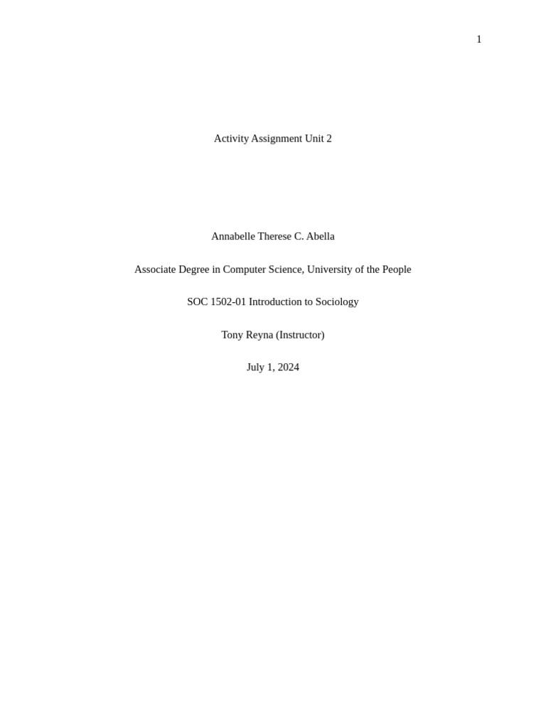 Activity Assignment 1 - Annabelle de Castro | PDF