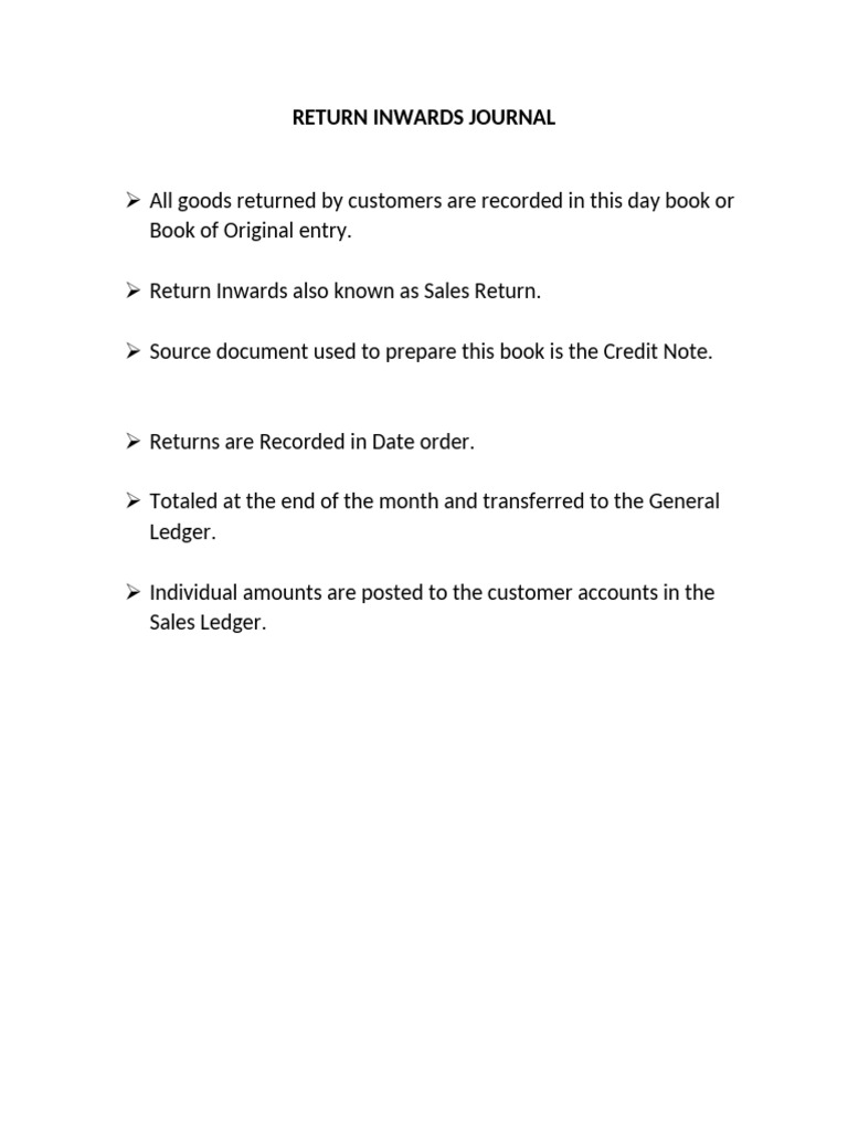 Returns Inwards Journal | PDF