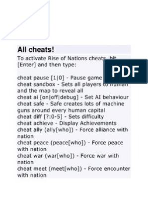 Rise Of Nations Cheat Codes Pdf - Colaboratory