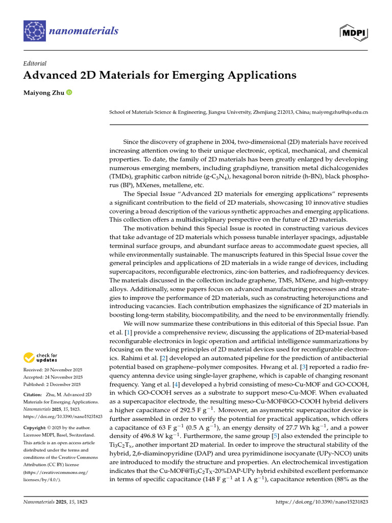 Advanced 2D Materials For Emerging Applications | PDF
