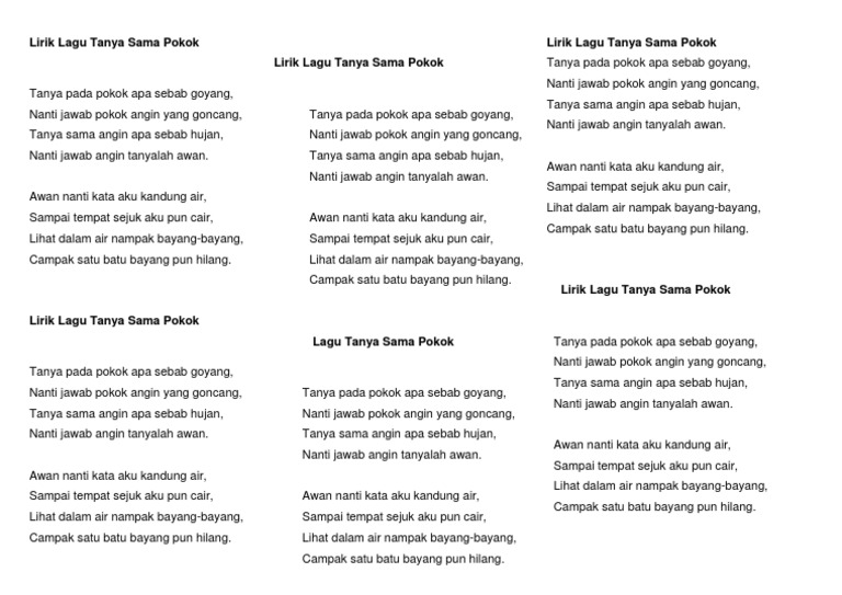 Lirik Lagu Tanya Sama Pokok