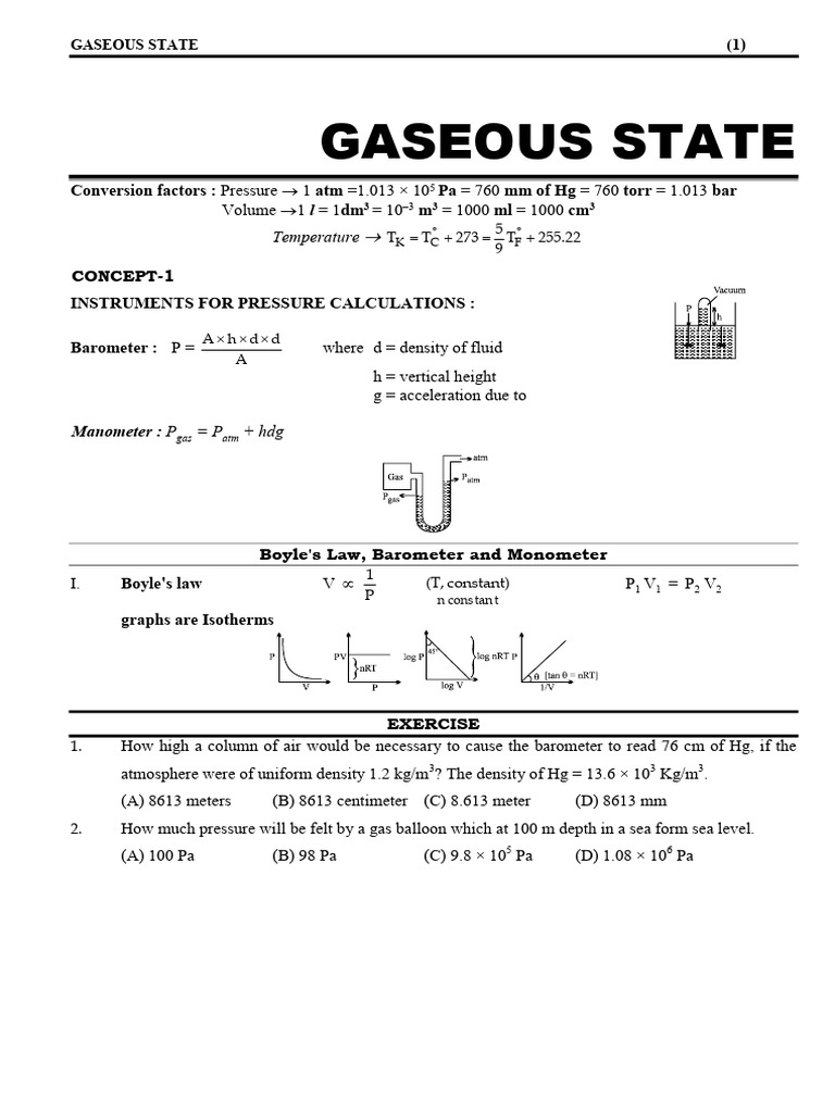 Gaseous State Final Booklate Formate | PDF | Gases | Pressure