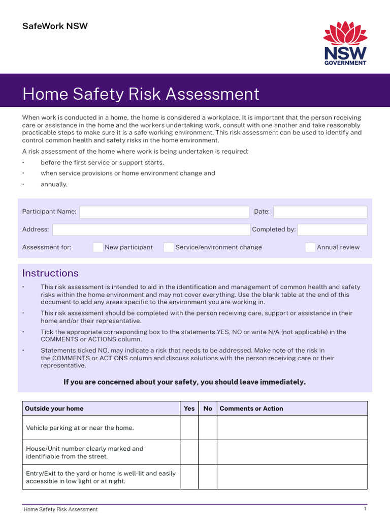 Home Safety Risk Assessment | PDF