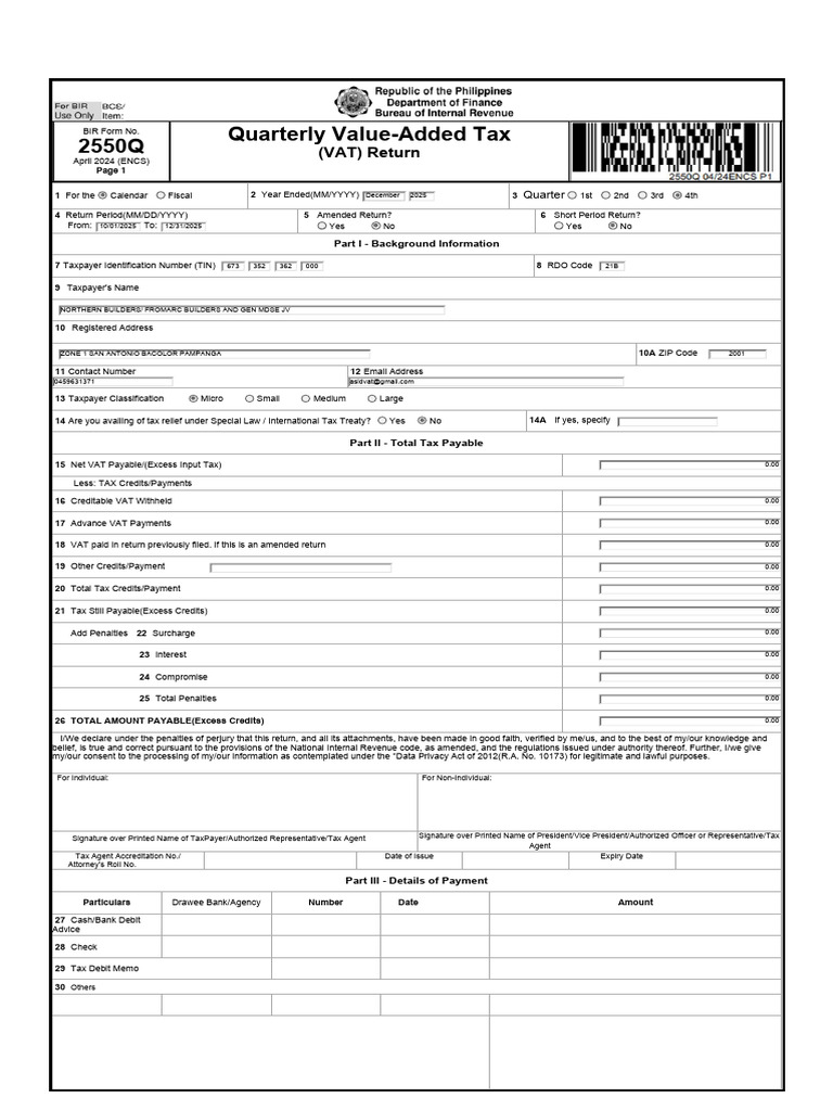 2550Q Quarterly Value-Added Tax: (VAT) Return | PDF