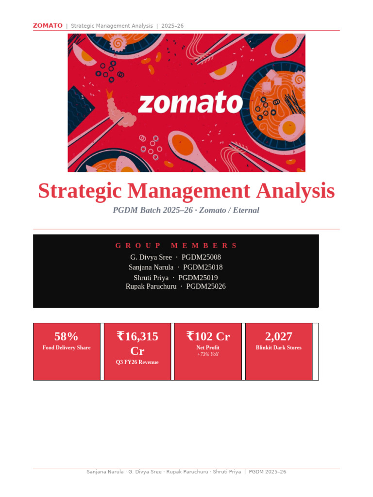 Zomato Strategy Analysis | PDF | Strategic Management | Business
