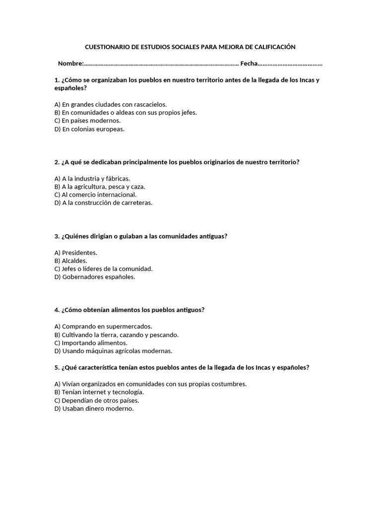 Cuestionario de Eess Mejora de Calificación | PDF