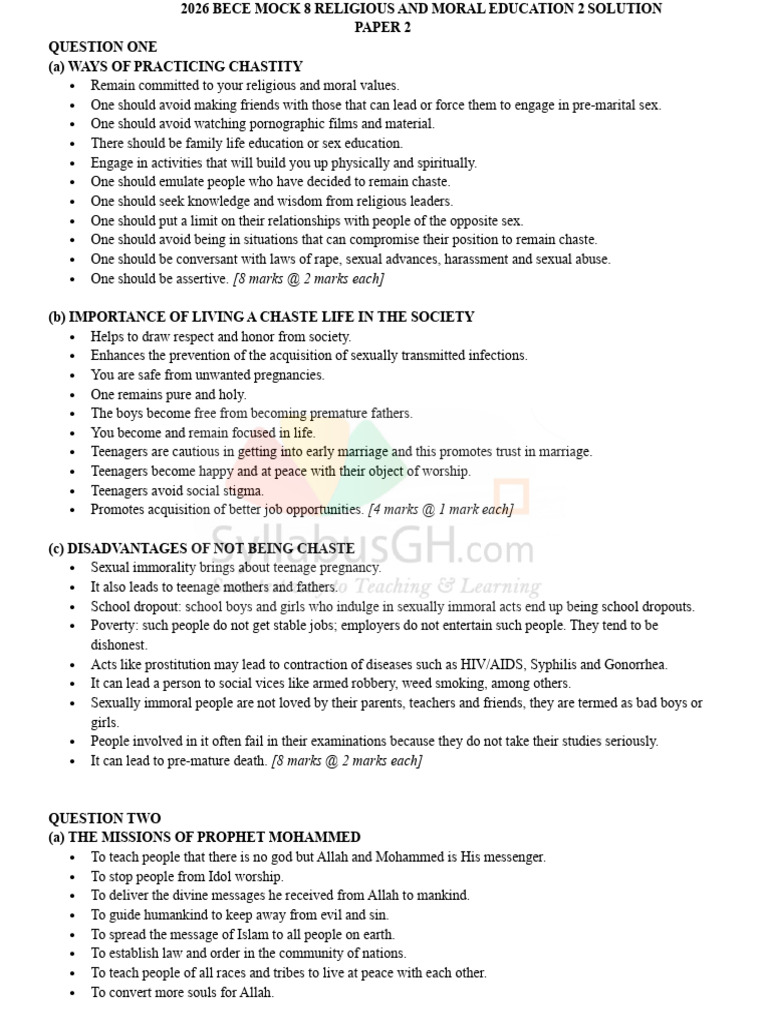2026 Bece Mock 8 Rme 2 Solution | PDF