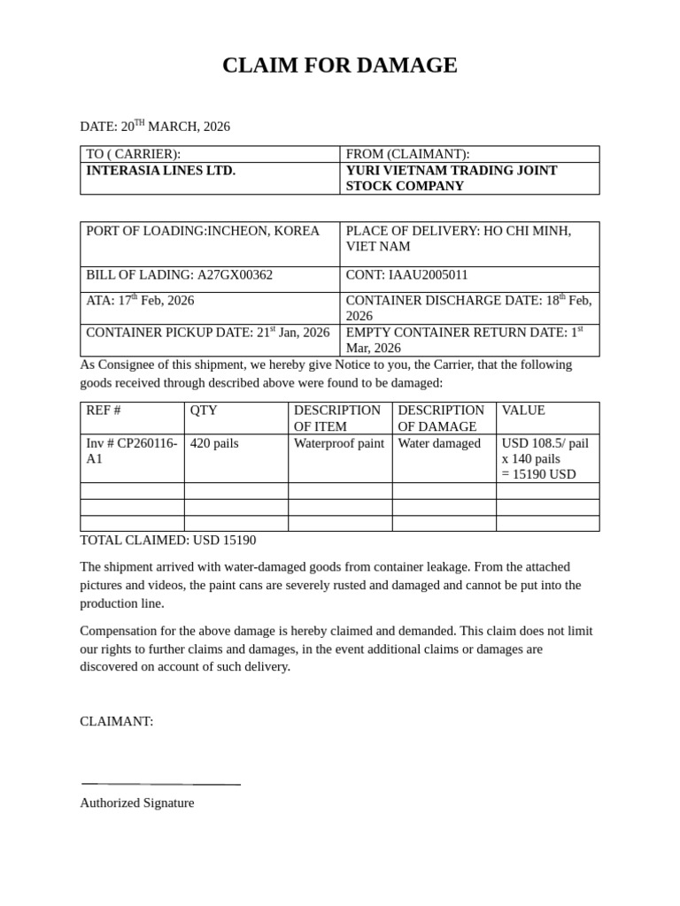 Claim For Damage | PDF