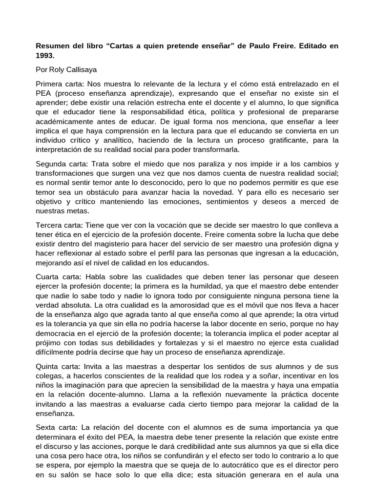 Resumen Carta A Quien Pretende Enseñar 22 | PDF