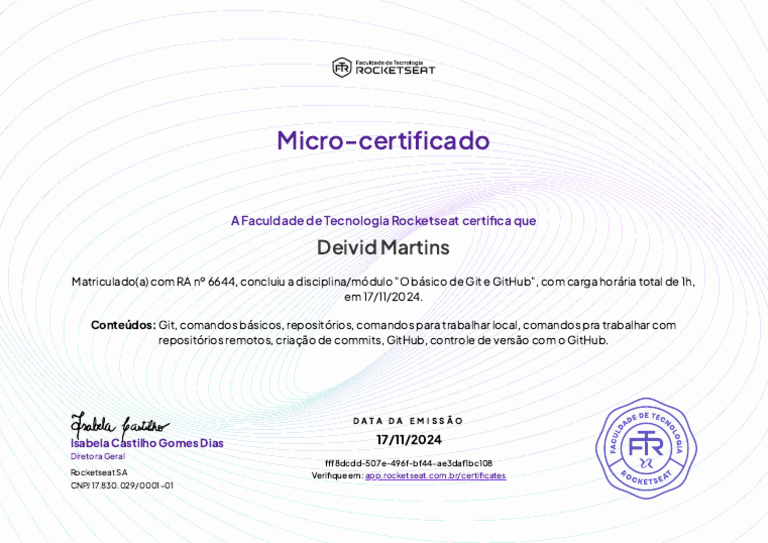 Certificado - O Básico de Git e GitHub | PDF