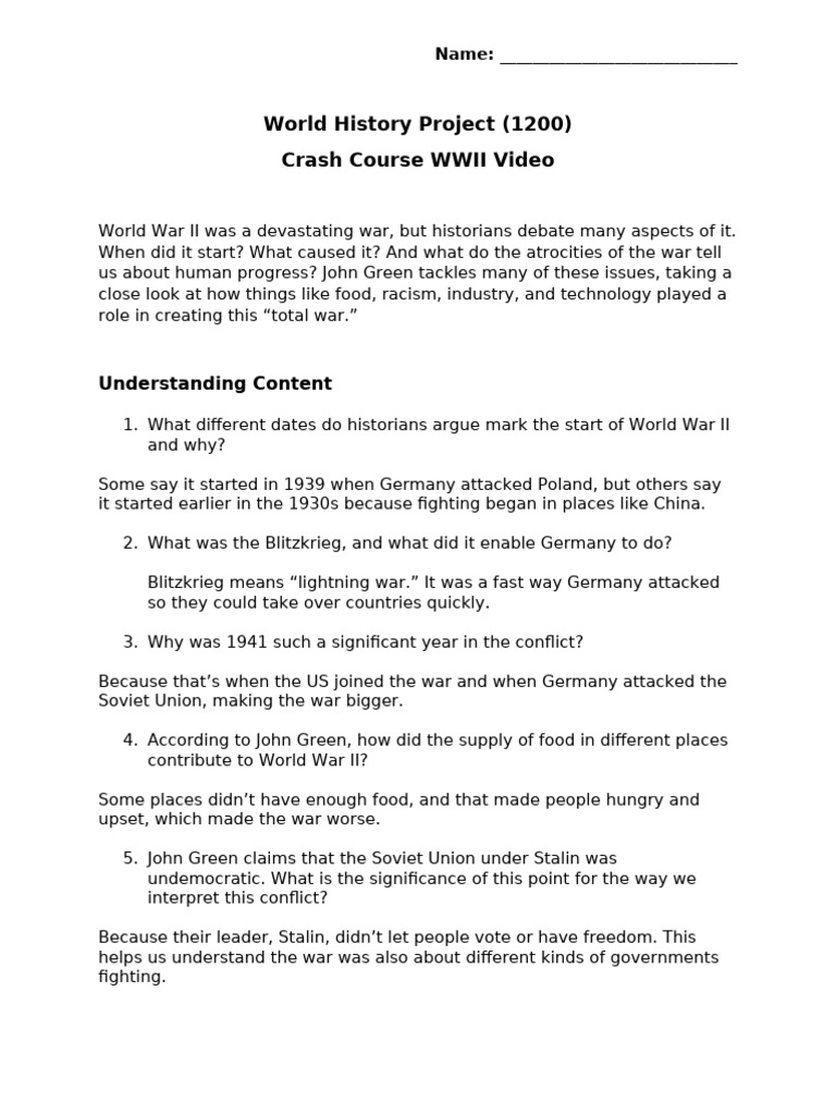 Crash Course WWII Video Worksheet | PDF