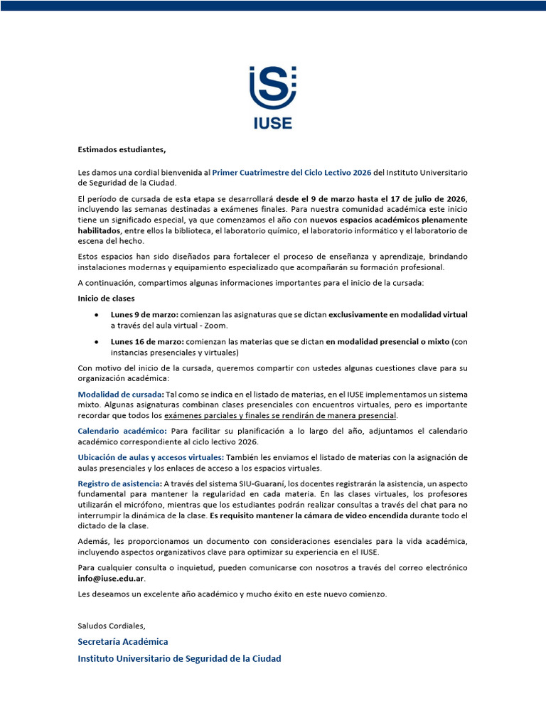 Bienvenida A Los Alumnos IUSE | PDF | Laboratorios | Enseñando