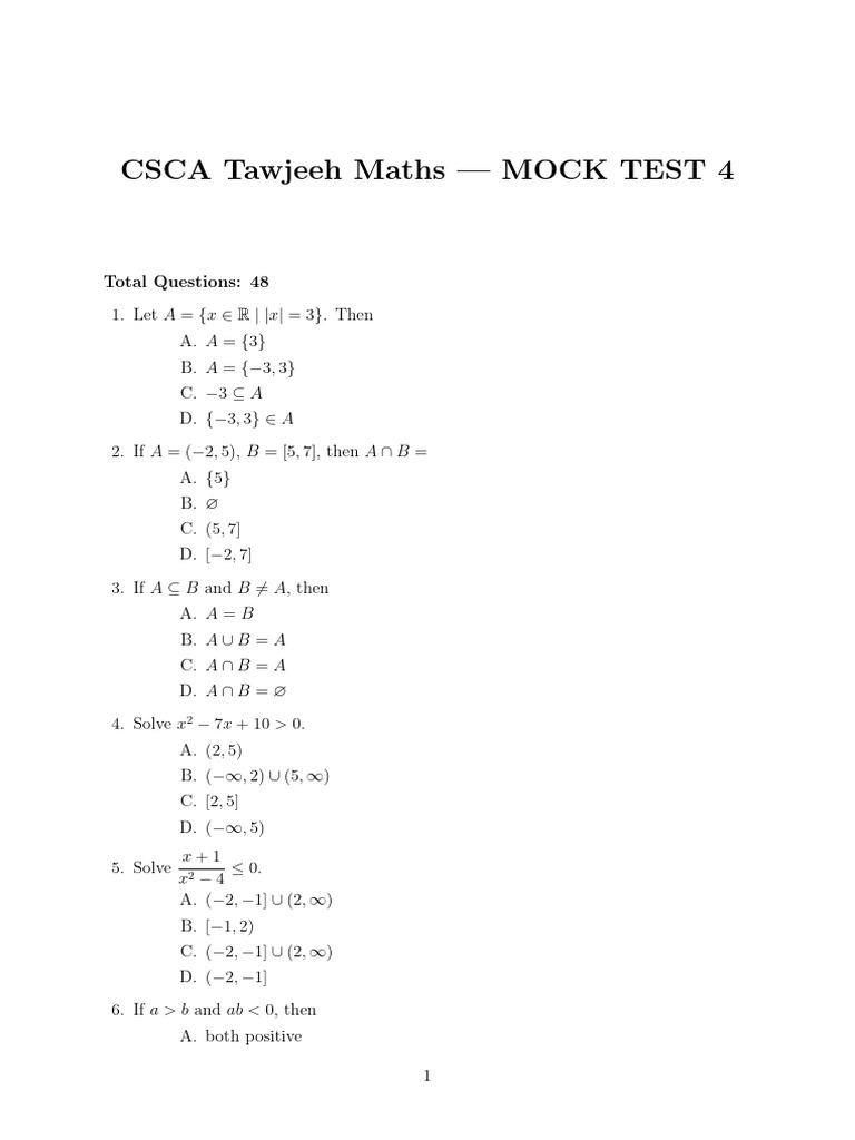 CSCA Maths Mocks-4 | PDF