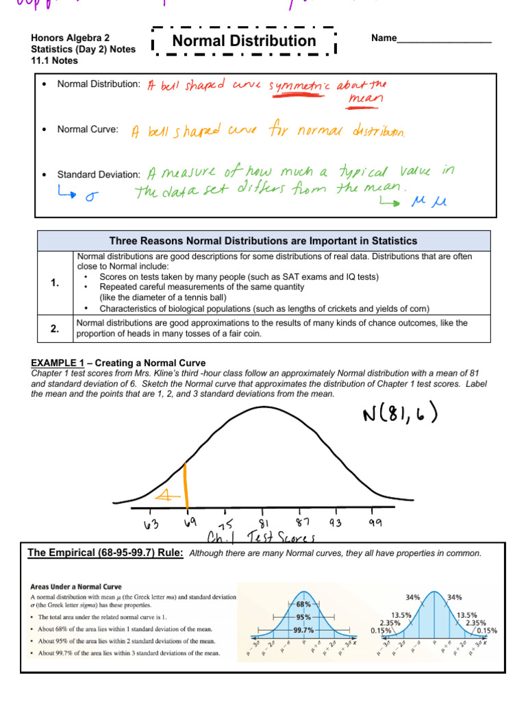 Normal Distribution Notes - 6th Hour | PDF | Normal Distribution ...